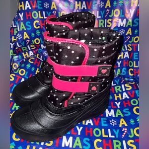 Wonder Nation, black pink and white polka dotted boots, size 4